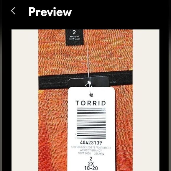New TORRID Plus Size slub shrug 3/4 Sleeve apricot tie Front sweater Size 2X - Picture 16 of 16